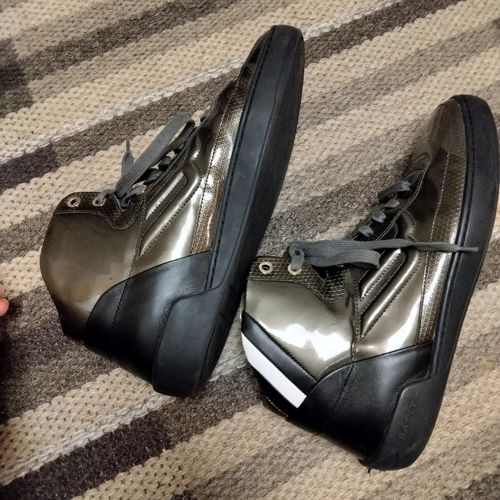 BALLY MENS SHINEY PATENT LEATHER GRAY HIGH TOPS SNEAKERS ETHYX SHOES US 9.5
